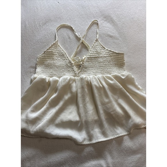 American Eagle Smocked Babydoll Spaghetti Strap Top Ivory SzL - Picture 2 of 9